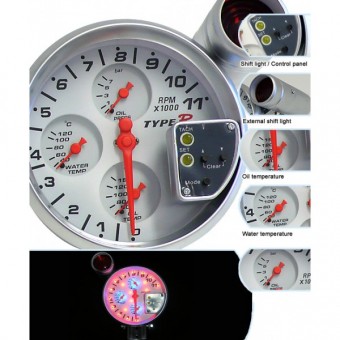 Tackometer 4in1 Tipe R diameter 5″ RPM, water temp, oil temp, oil press